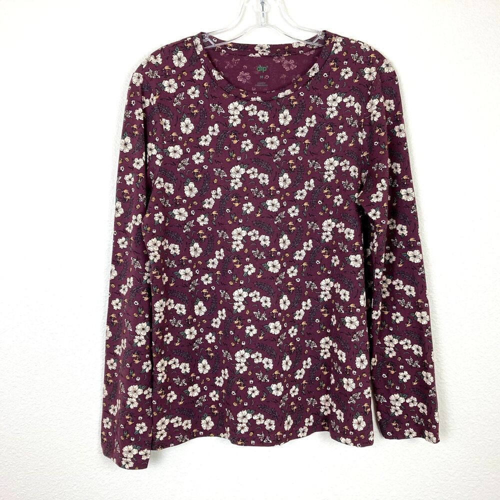 Dip Long Sleeve T-Shirt Size M Floral Eggplant Mushroom Butterfly Granola Girl